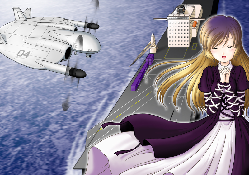 airplane, boat, gradient_hair, hijiri_byakuren, multicolored_hair, road, sakurato_tsuguhi, ship