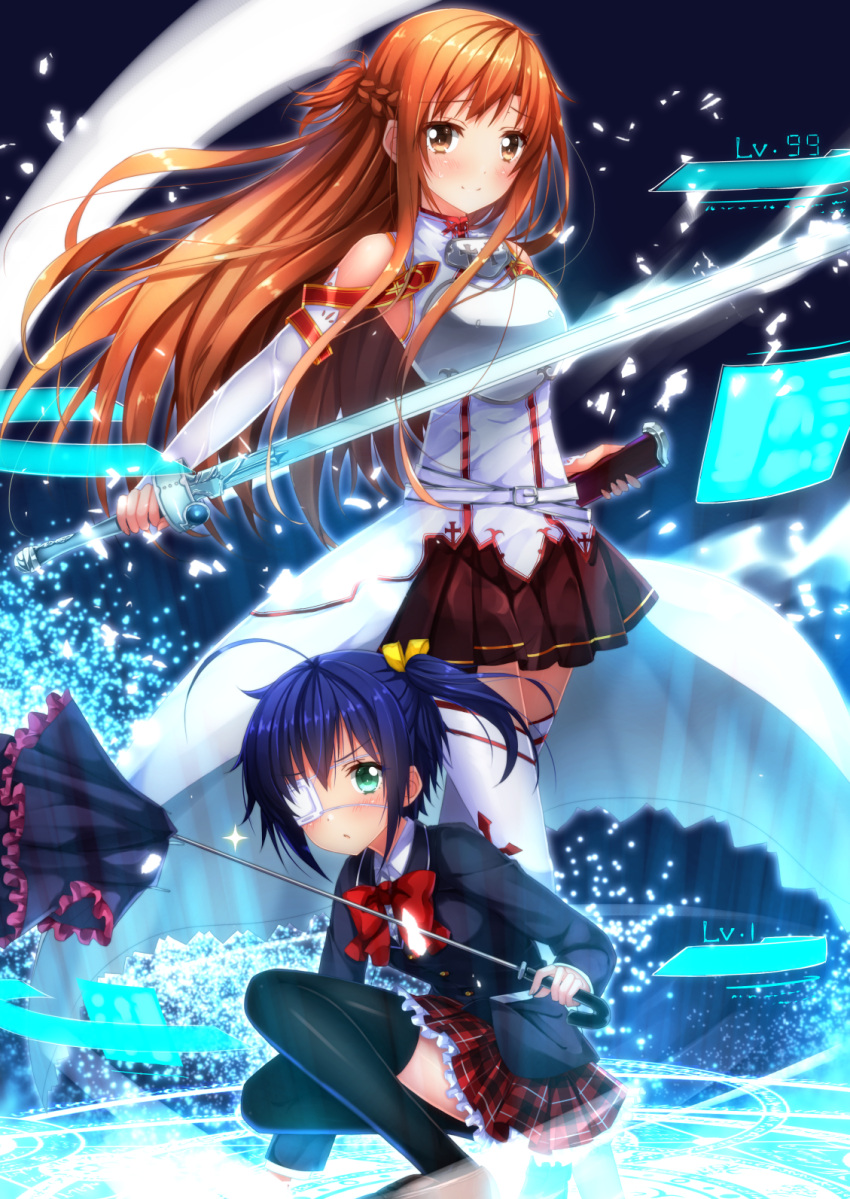 ahoge, asuna_(sao), asuna_(sword_art_online), belt, black_legwear, blazer, blush, bow