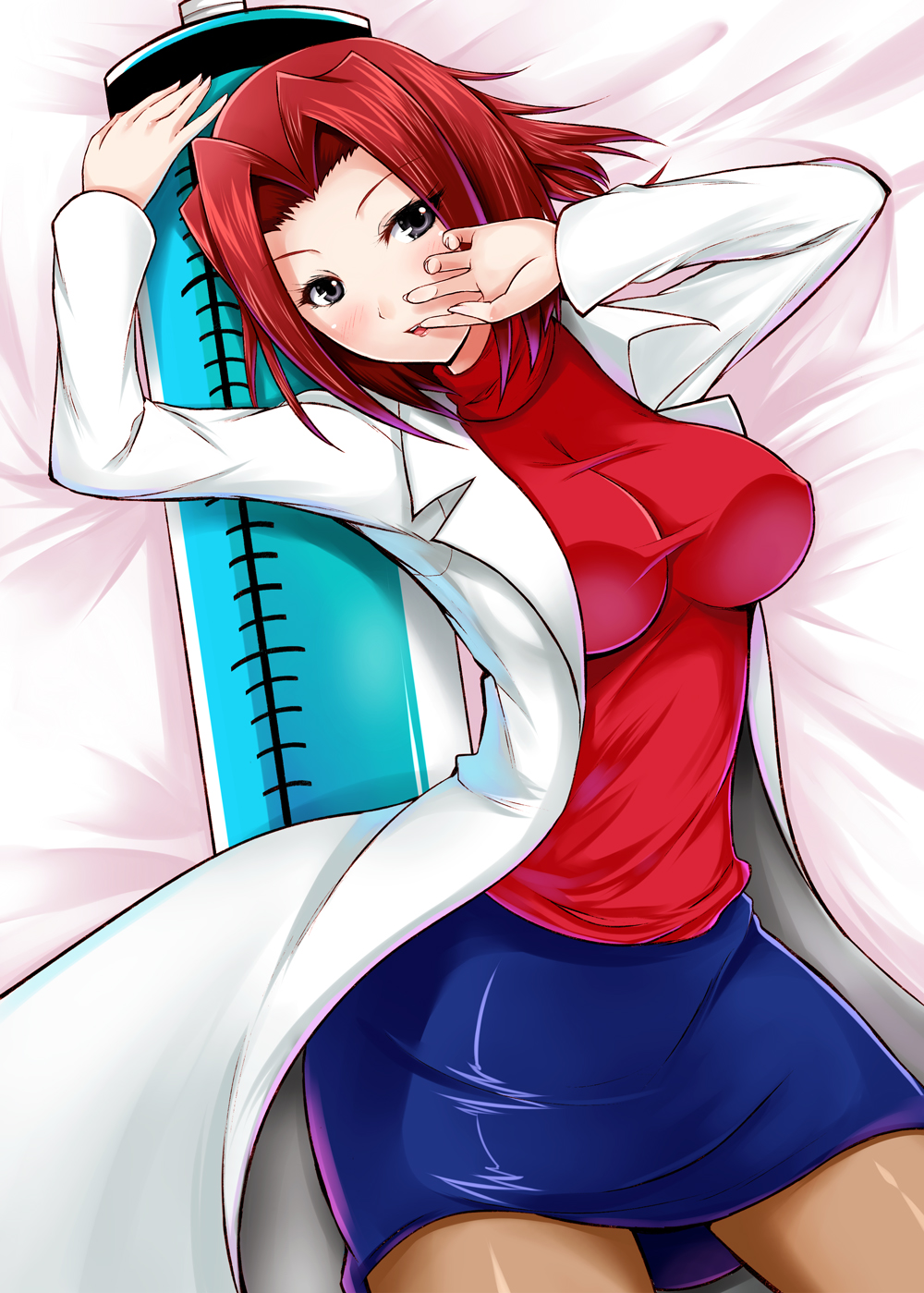 black_eyes, blush, breasts, hair_intakes, highres, impossible_clothes, impossible_shirt, looking_at_viewer