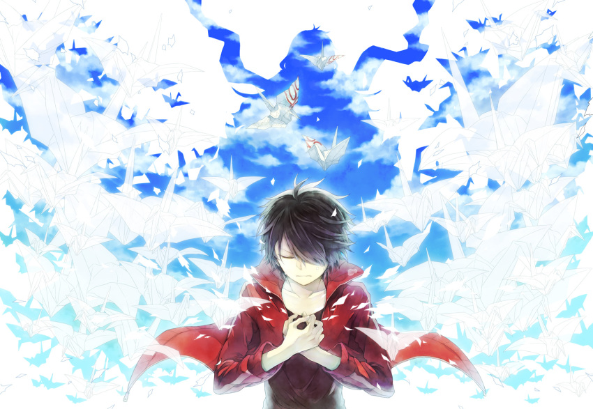 crane_(animal), hana_(mew), highres, kagerou_project, kisaragi_shintarou, origami, paper, paper_airplane