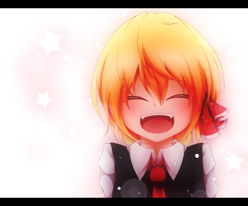 ^_^, blonde_hair, bust, closed_eyes, dress_shirt, hair_ribbon, highres, kuroyume_(dark495)