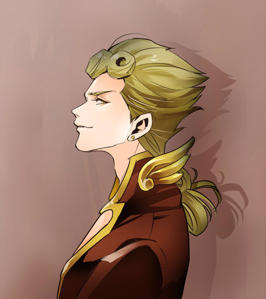 blonde_hair, braid, curly_hair, giorno_giovanna, jojo_no_kimyou_na_bouken, niku3729, profile, smirk