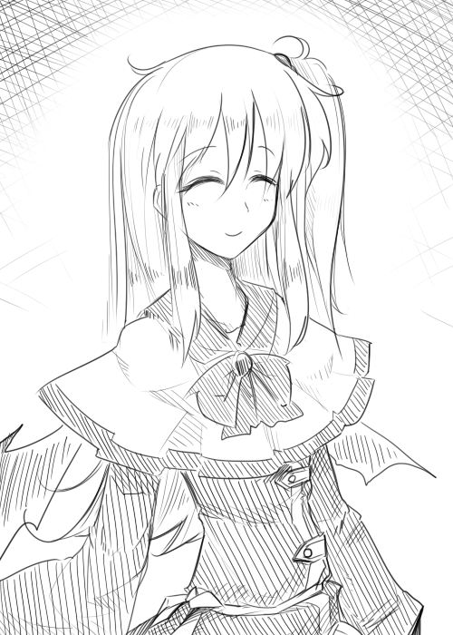 bow, capelet, closed_eyes, dress, hair_bobbles, hair_ornament, kazetto, long_hair