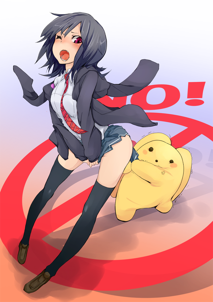 bangs, black_hair, blush, darth_wooser, fu-ta, hoodie, necktie, open_mouth