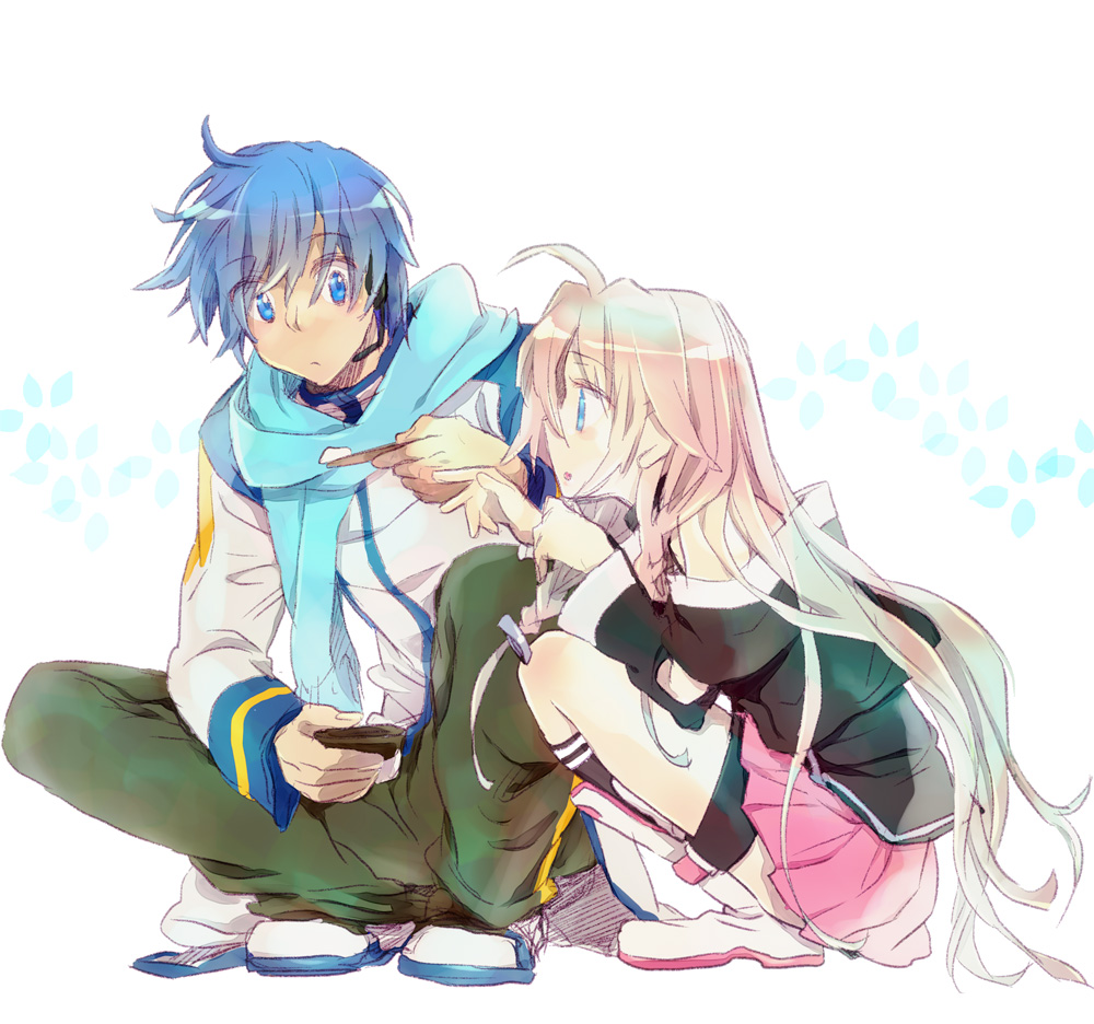 1girl, blue_eyes, blue_hair, food, ia_(vocaloid), ice_cream, kaito, long_hair