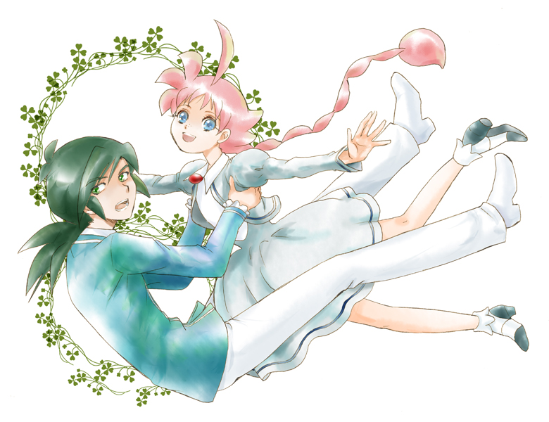 1girl, :d, ahiru, ahoge, blue_eyes, braid, couple, eyelashes