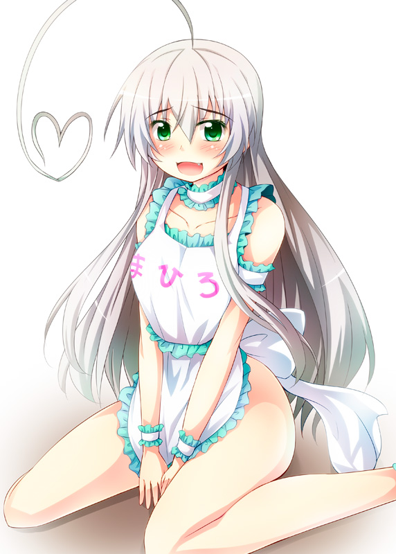 :d, ahoge, apron, blush, collarbone, fang, green_eyes, haiyore!_nyaruko-san