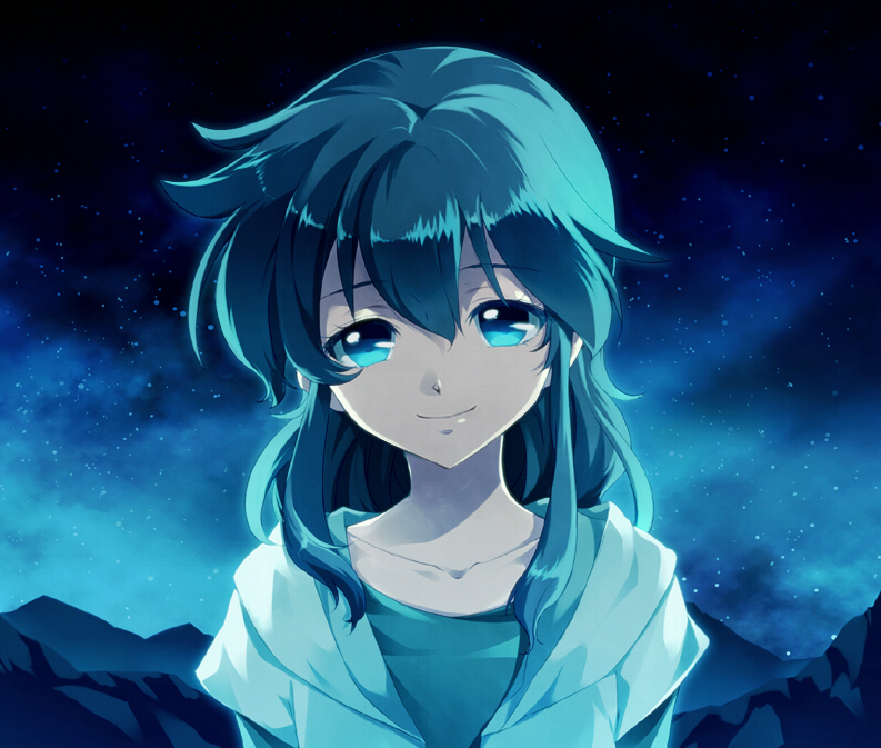 blue_eyes, blue_hair, dragon_ryuuhou, long_hair, looking_at_viewer, male, night, saint_seiya