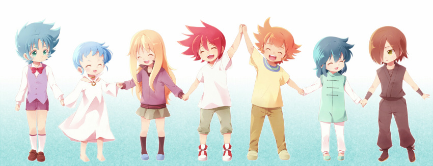 4boys, ^_^, aquila_yuna, aria_(saint_seiya_omega), blue_hair, brown_hair, child, chinese_clothes