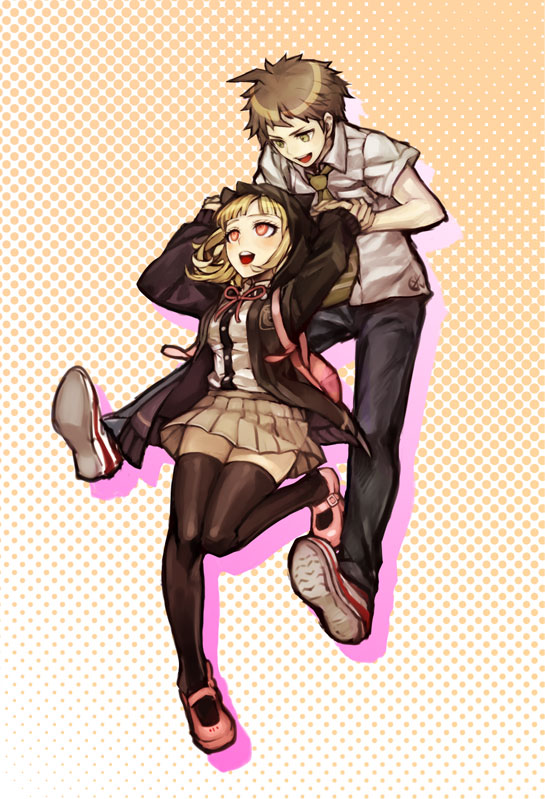 1girl, backpack, bag, brown_hair, dangan_ronpa, female, hair_ornament, hairclip
