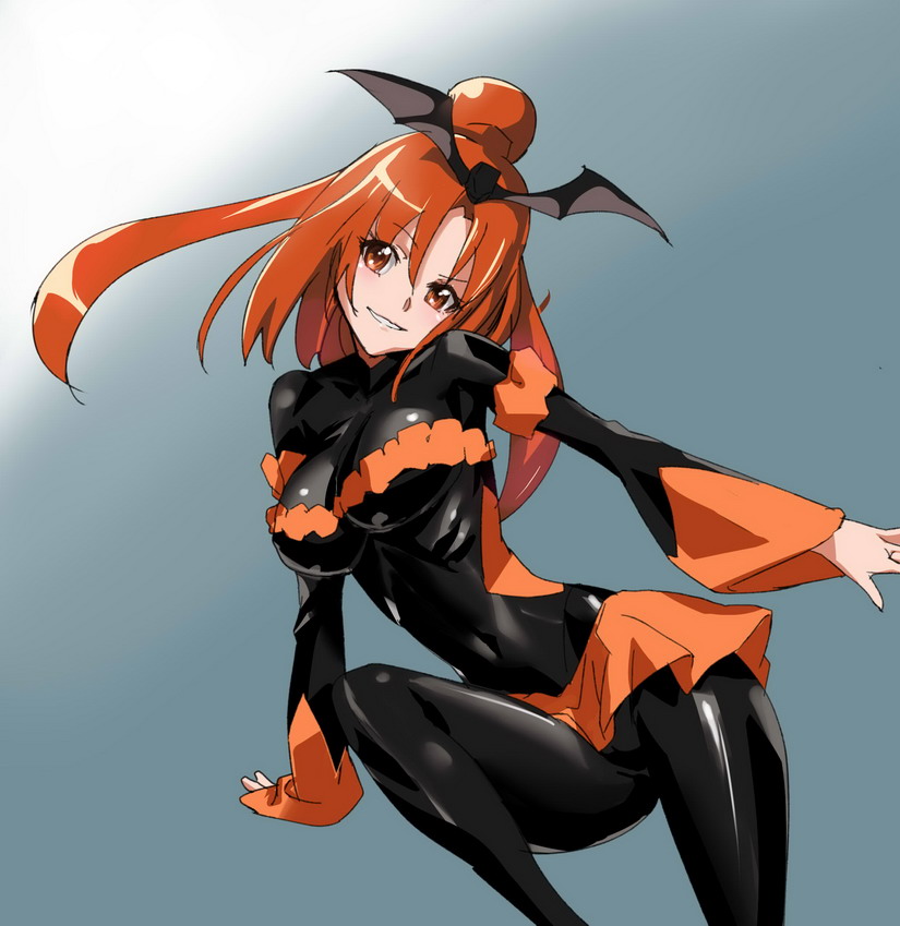 bad_end_precure, bad_end_sunny, bodysuit, clothed_navel, dark_persona, grin, hair_ornament, makacoon