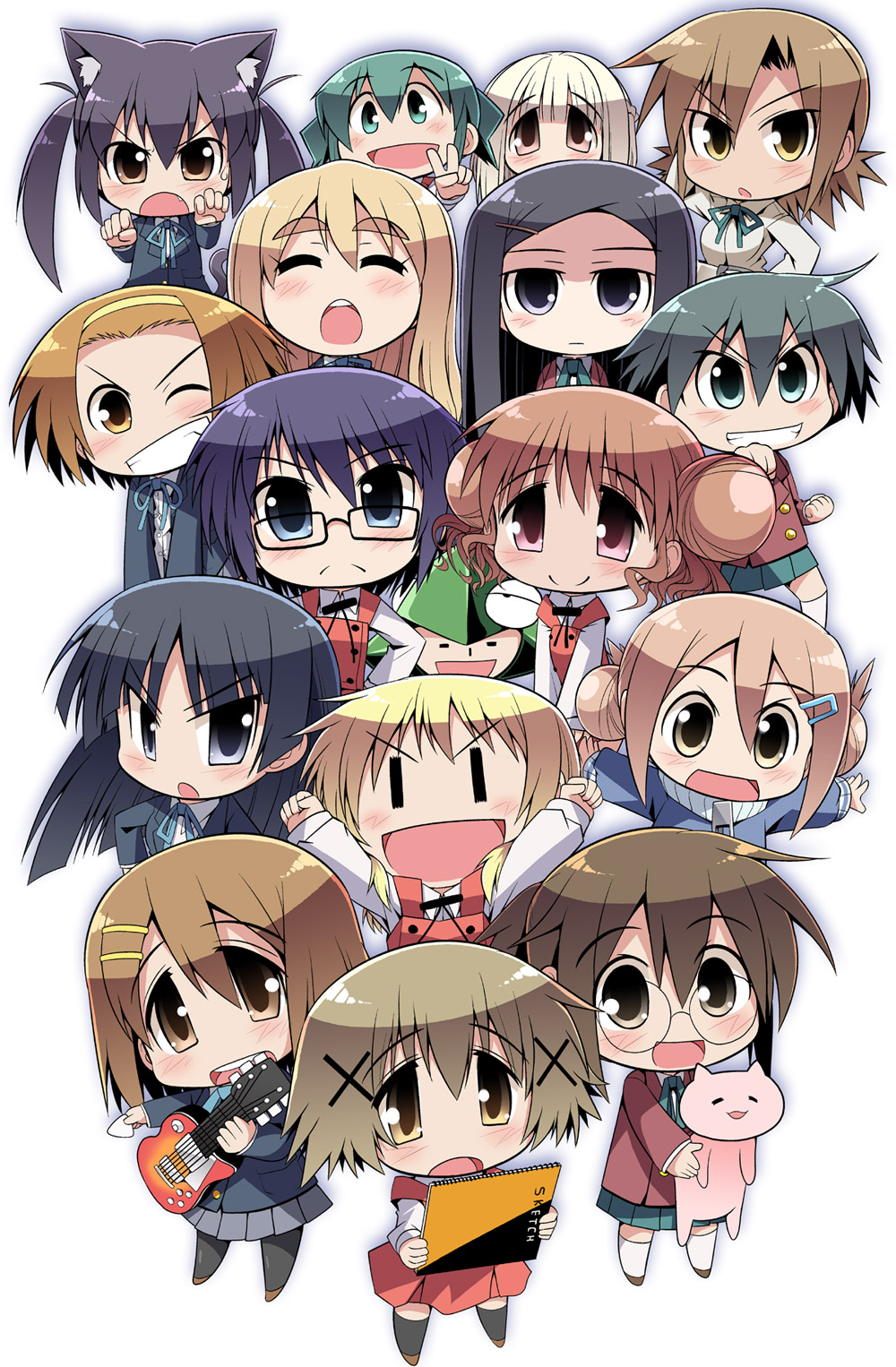 animal_ears, black_hair, blonde_hair, blue_eyes, blue_hair, brown_eyes, brown_hair, cat