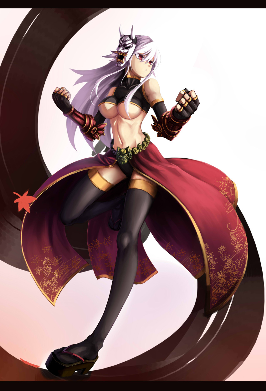 absurdres, bare_shoulders, breasts, darkers, fingerless_gloves, gloves, hannya, highres