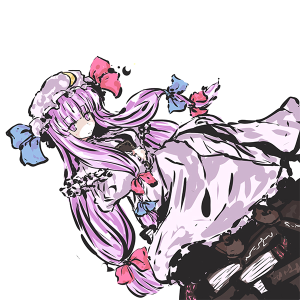 book, crescent_moon, dress, ekusutoy, hair_ornament, hair_ribbon, hat, long_hair