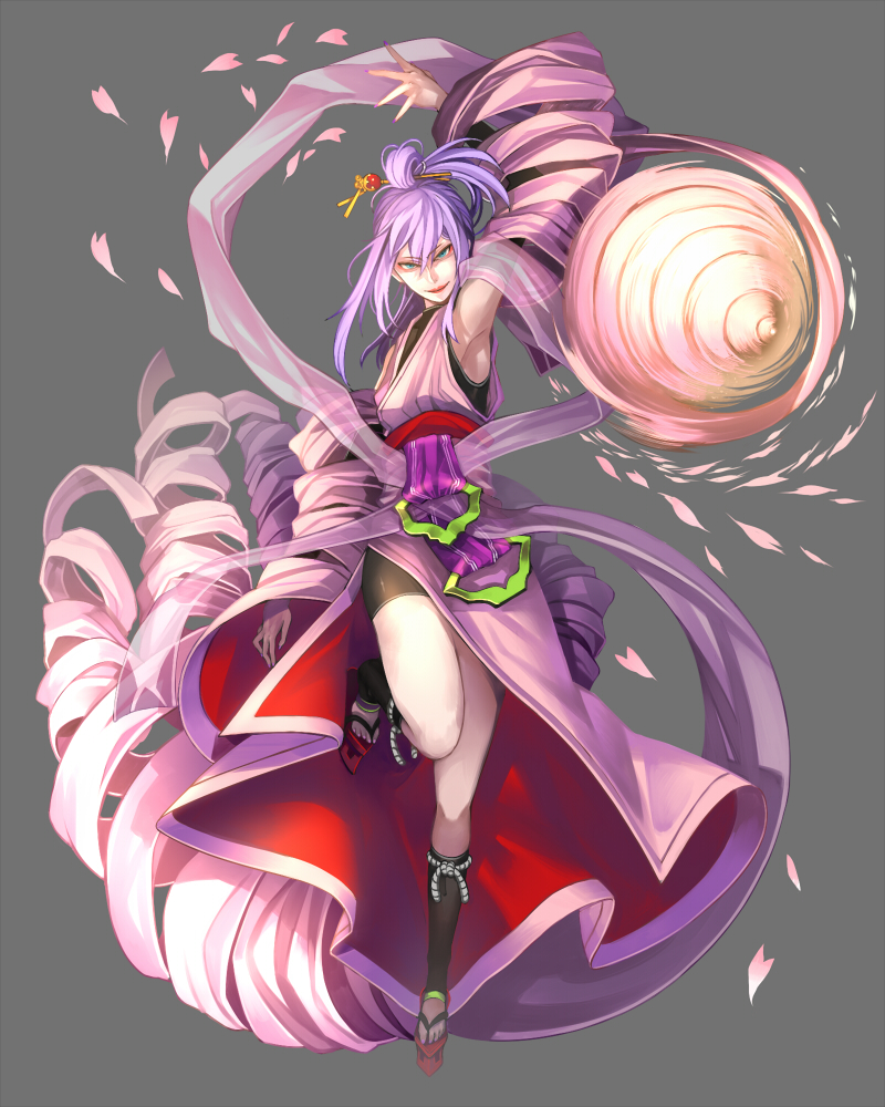 amane_nishiki, androgynous, arm_up, blazblue, blazblue:_chrono_phantasma, cherry_blossoms, green_eyes, grey_background