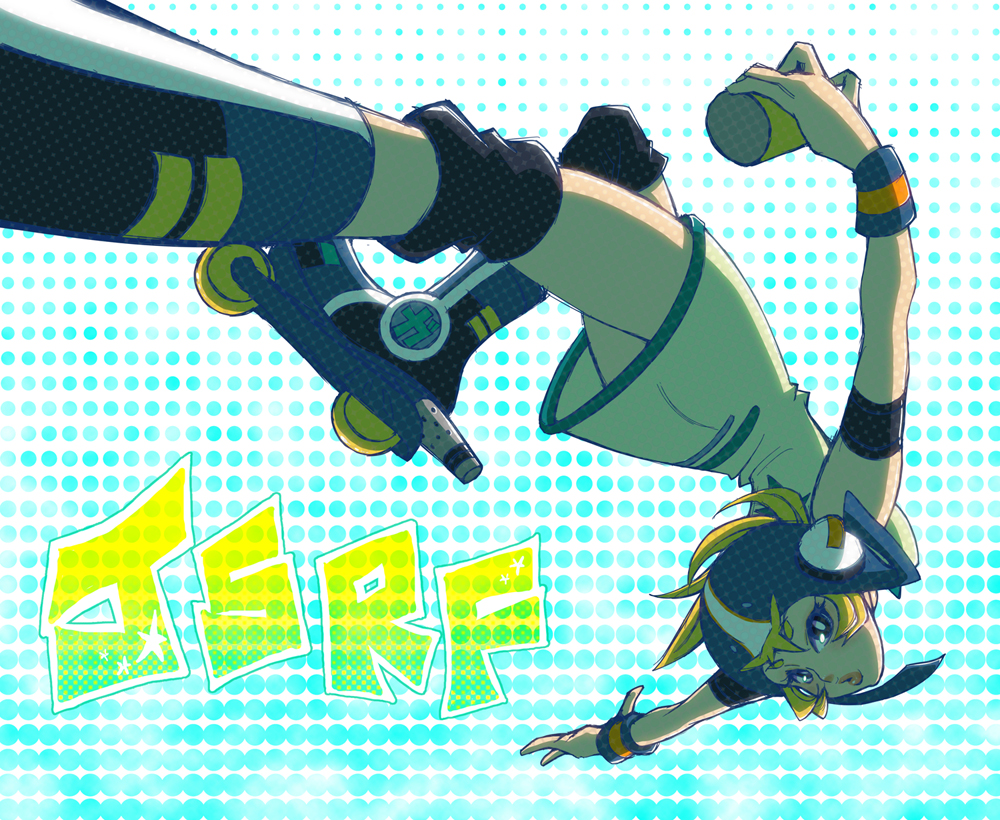 backflip, dress, gum_(jsr), helmet, inline_skates, jet_set_radio, jet_set_radio_future, koppe, roller_skates, sega, skates, solo, spray_paint, wristband