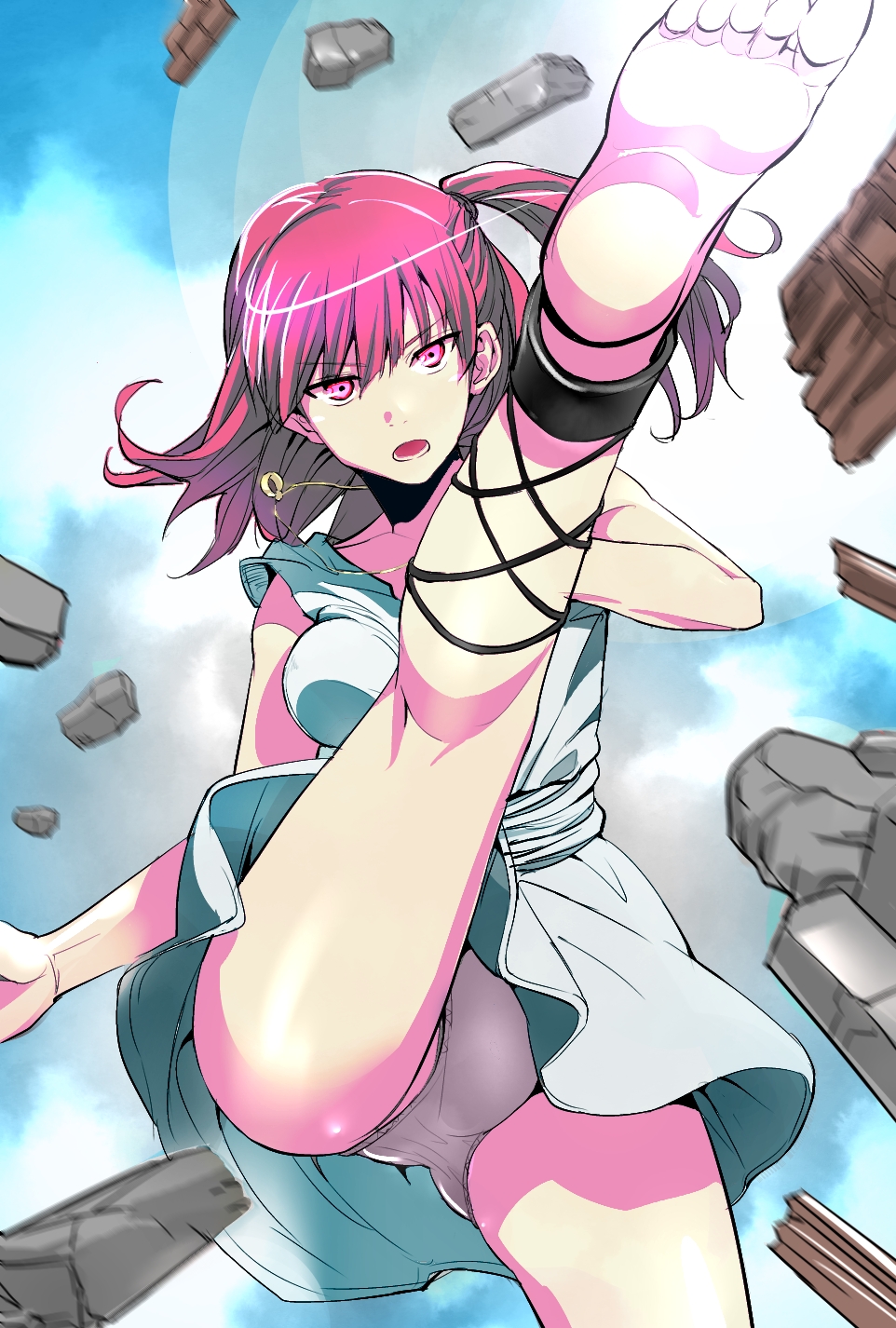 akechi_shizuku, ankle_lace-up, barefoot, brick, cross-laced_footwear, feet, highres, jewelry