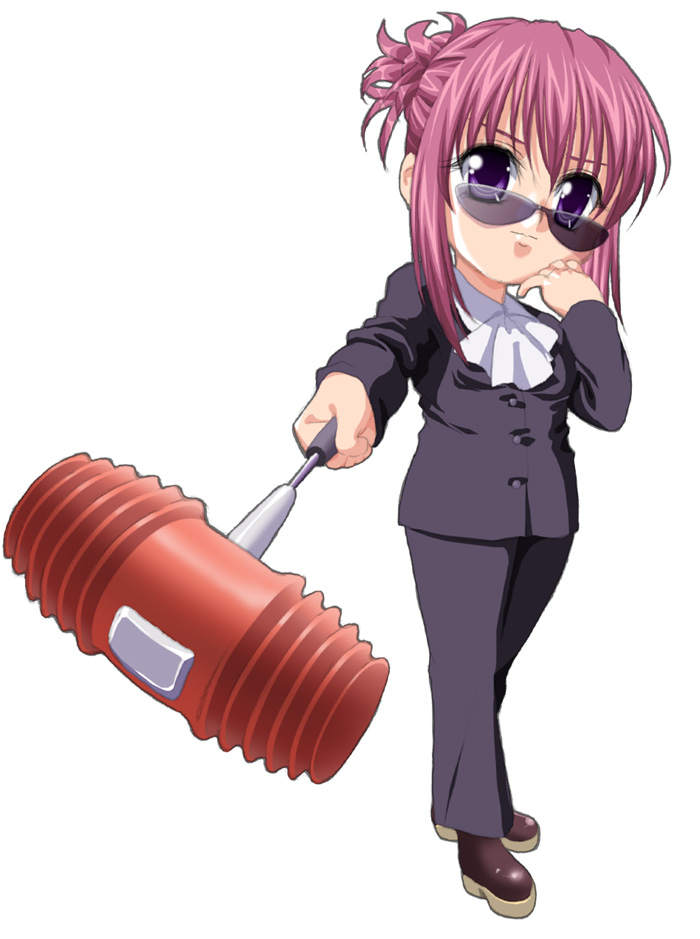 chikage_(sister_princess), eigi, foreshorteni, formal, mallet, piko_piko_hammer, pink_hair, sister_princess, suit, sunglasses, violet_eyes