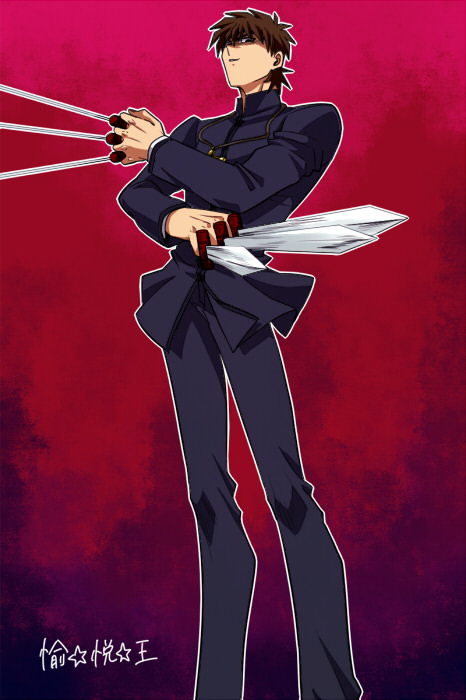 1boy, between_fingers, black_keys, brown_eyes, brown_hair, cross, cross_necklace, fate/zero
