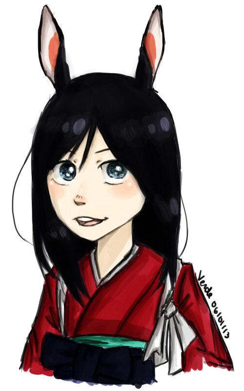 animal_ears, animal_nose, hakama, japanese_clothes, jasminverde, shinohara_natsuki, simple_background, smile