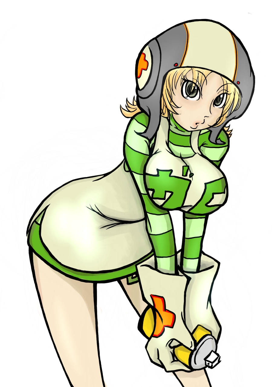 bent_over, breasts, dress, gloves, gum_(jsr), helmet, inline_skates, jet_set_radio
