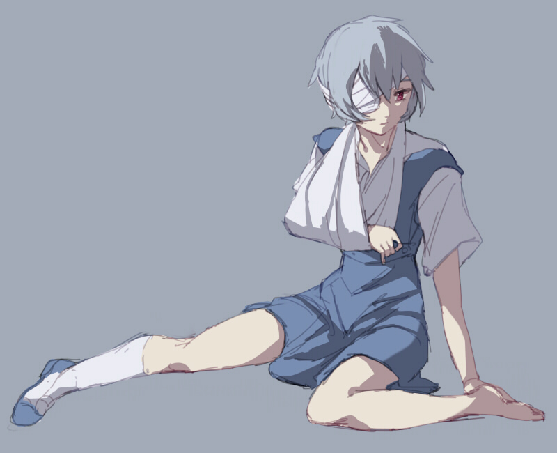 aano_(10bit), ayanami_rei, bandages, blue_hair, eyepatch, neon_genesis_evangelion, red_eyes, short_hair