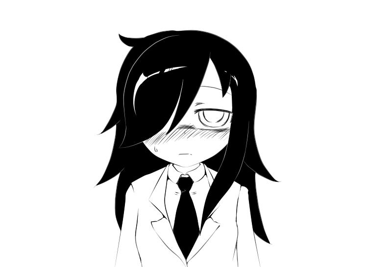 bags_under_eyes, blazer, blush, hair_over_one_eye, kurami, kuroki_tomoko, long_hair, looking_at_viewer