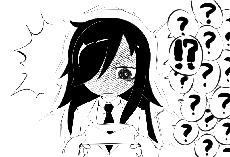 1girl, ?, bags_under_eyes, blazer, blush, confused, embarrassed, full-face_blush