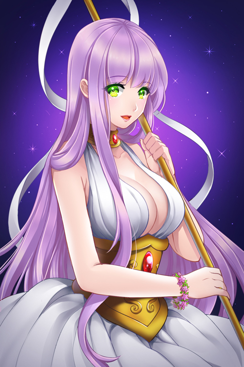 1girl, athena_(saint_seiya), bare_shoulders, bracelet, breasts, choker, cleavage, collarbone