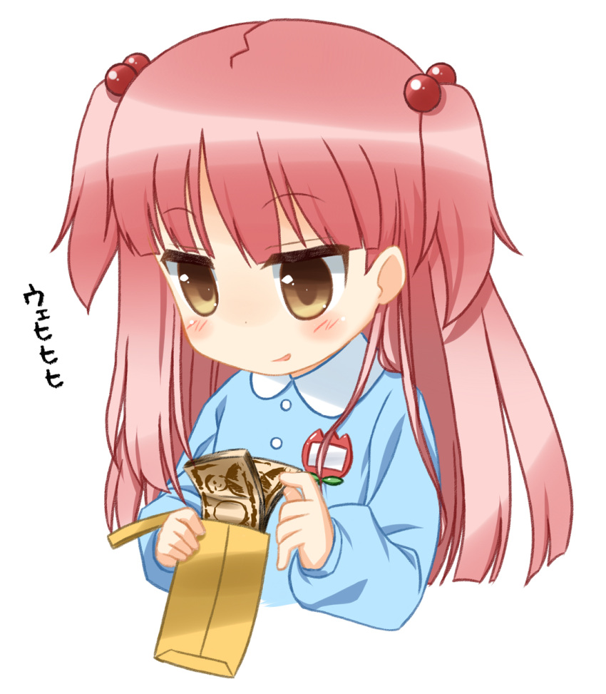 1girl, :q, blush, brown_eyes, child, hair_bobbles, hair_ornament, highres