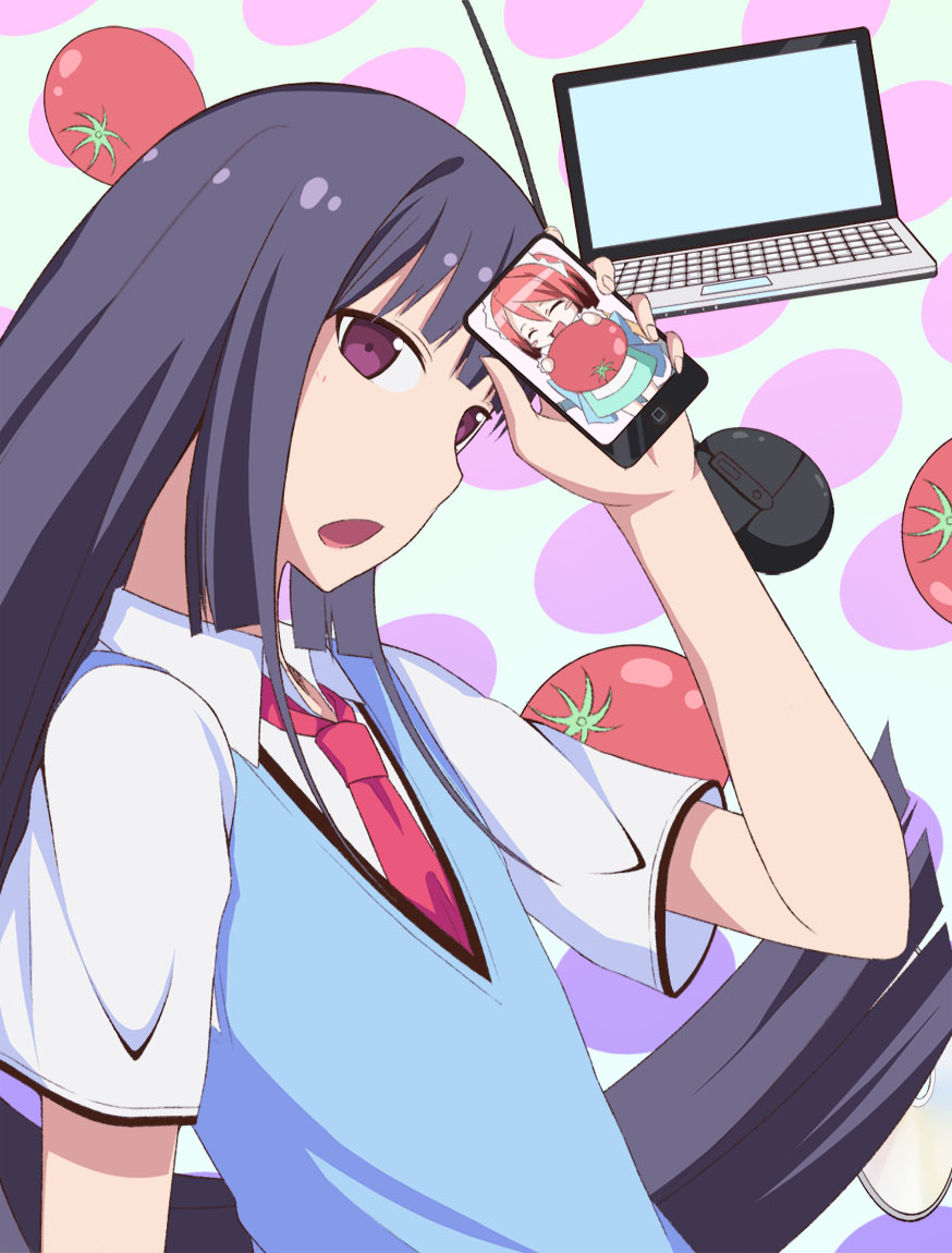1boy, akasaka_ryuunosuke, androgynous, blue_hair, compact_disc, computer, computer_mouse, laptop