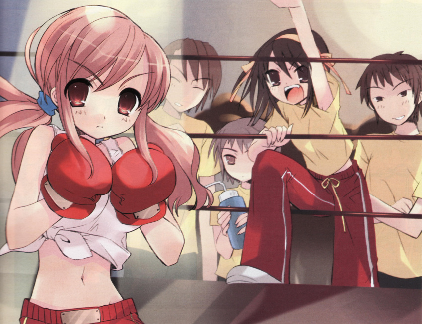 asahina_mikuru, boxing, boxing_gloves, brown_eyes, brown_hair, hajime_no_ippo, height_difference, highres