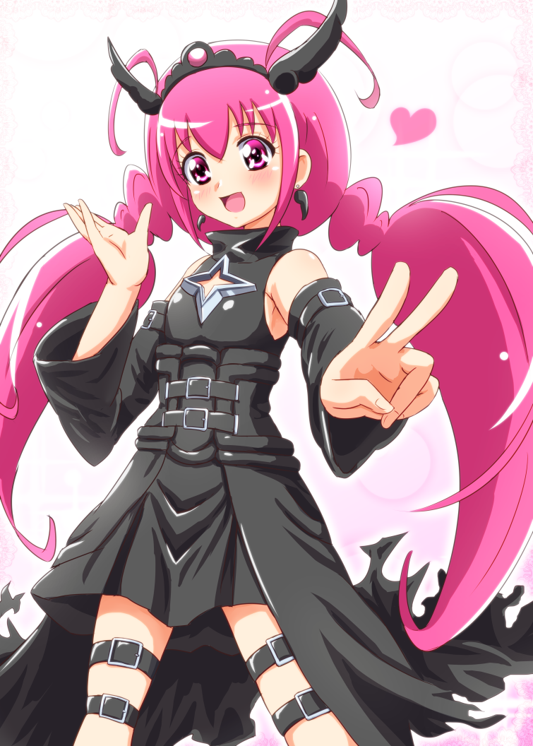 1girl, cosplay, cure_happy, diesel-turbo, fukuen_misato, hoshizora_miyuki, konjiki_no_yami, konjiki_no_yami_(cosplay), pink_eyes, pink_hair, precure, season_connection, seiyuu_connection, smile_precure!, solo, thigh_strap, to_love-ru