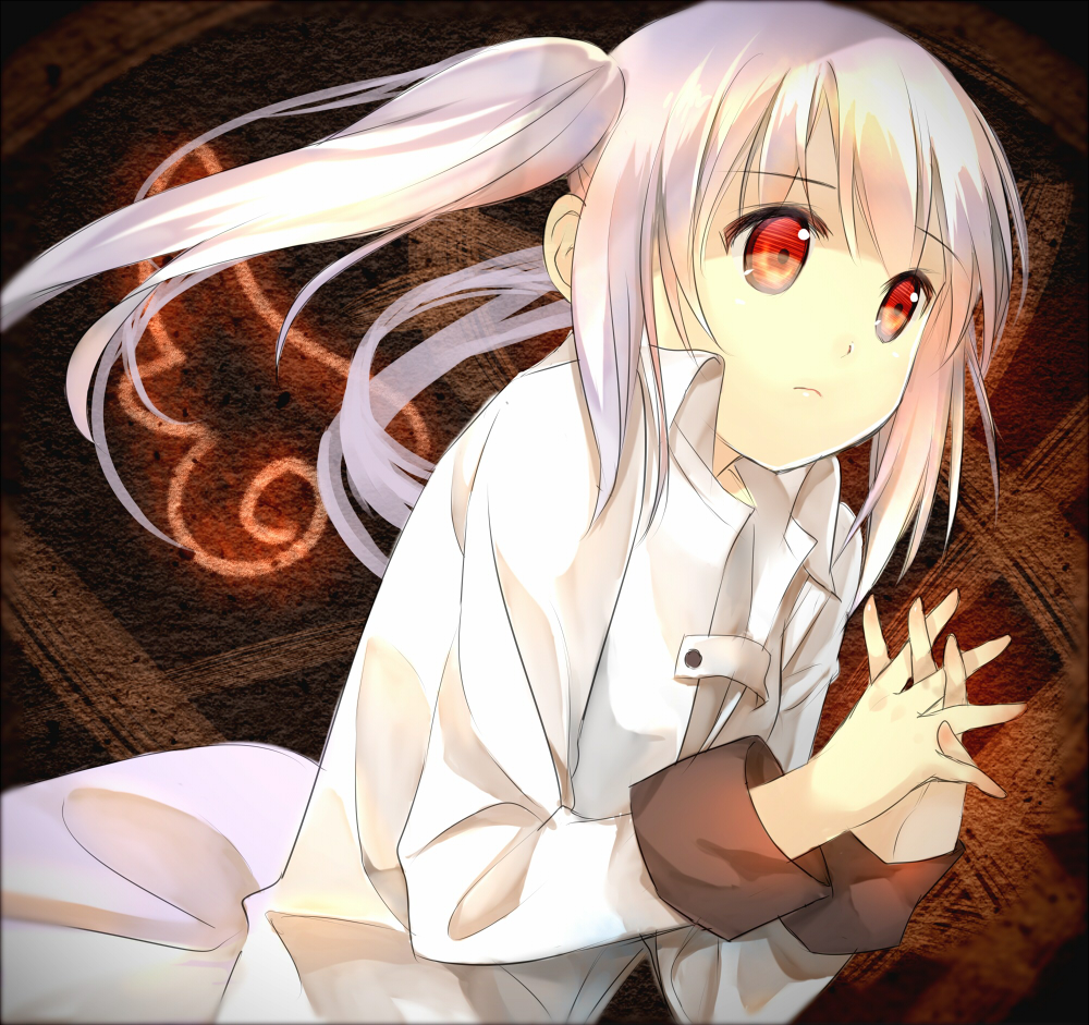 1girl, blush, long_hair, original, red_eyes, shiro_(xinta), solo, white_hair