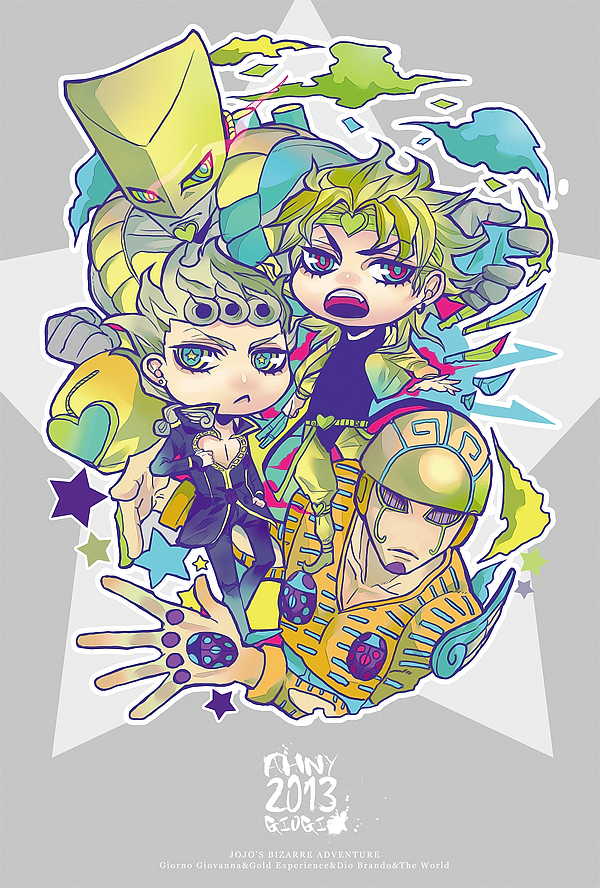 4boys, blonde_hair, blue_eyes, braid, chibi, dio_brando, father_and_son, giorno_giovanna