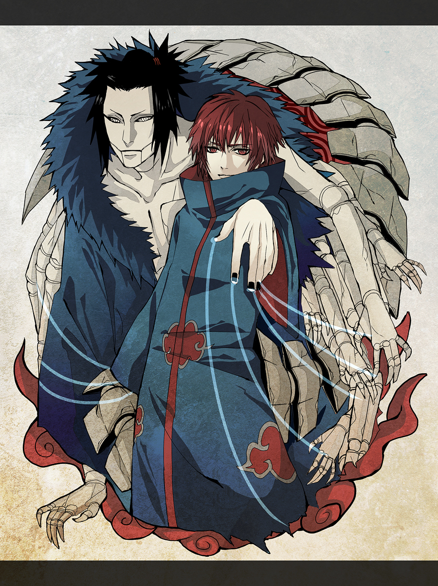 1boy, black_hair, highres, mollo, naruto, naruto_shippuuden, puppet, red_eyes, red_hair, redhead, sasori, short_hair