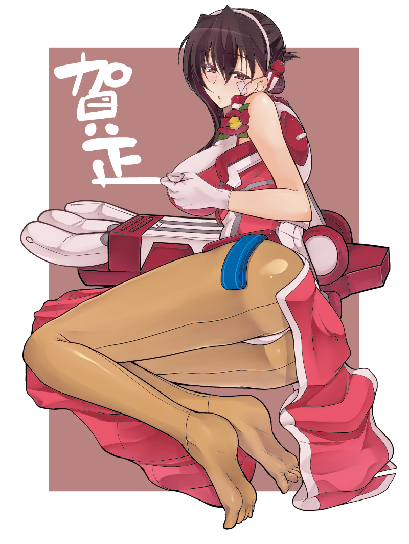 1girl, ao_(time-leap), ass, bad_feet, blush, bodysuit, breasts, brown_eyes