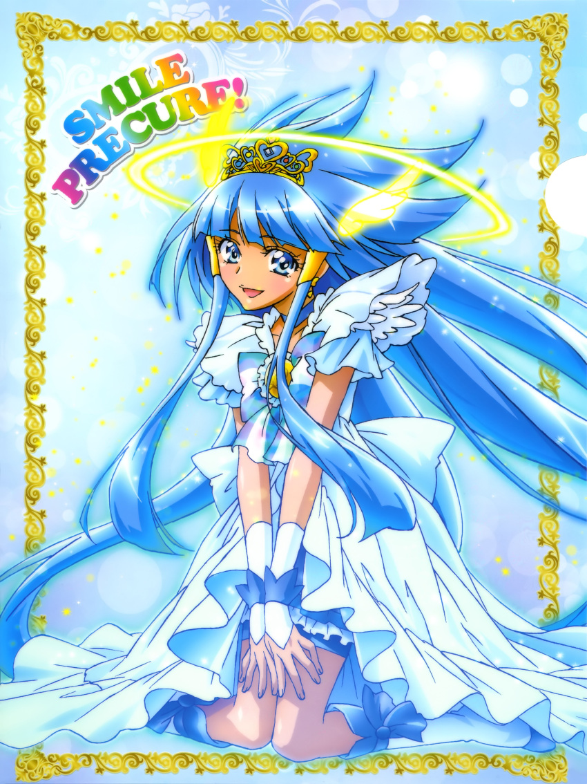 1girl, absurdres, aoki_reika, blue_eyes, blue_hair, boots, crown, cure_beauty