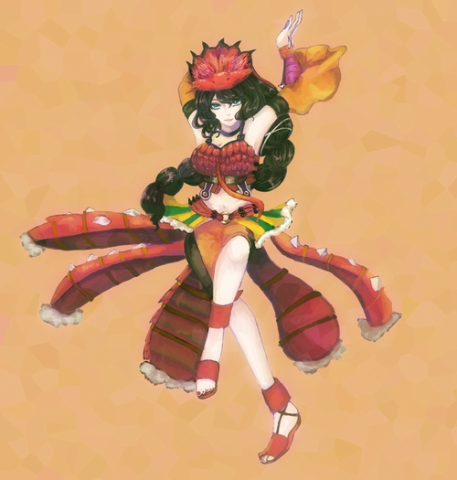 black_hair, cardfight!!_vandguard, dragon, dragon_girl, female, red_dress, sandals, tagme