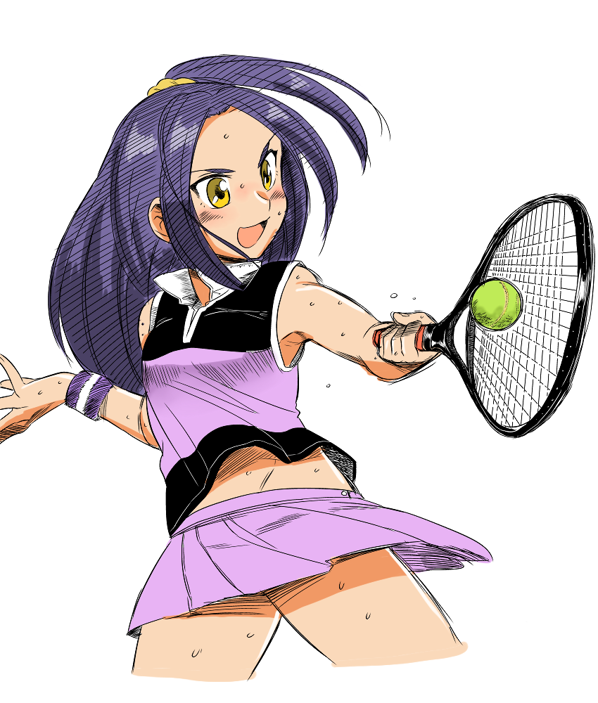 1girl, ball, blush, koyama_shigeru, kurokawa_ellen, lavender_hair, long_hair, open_mouth