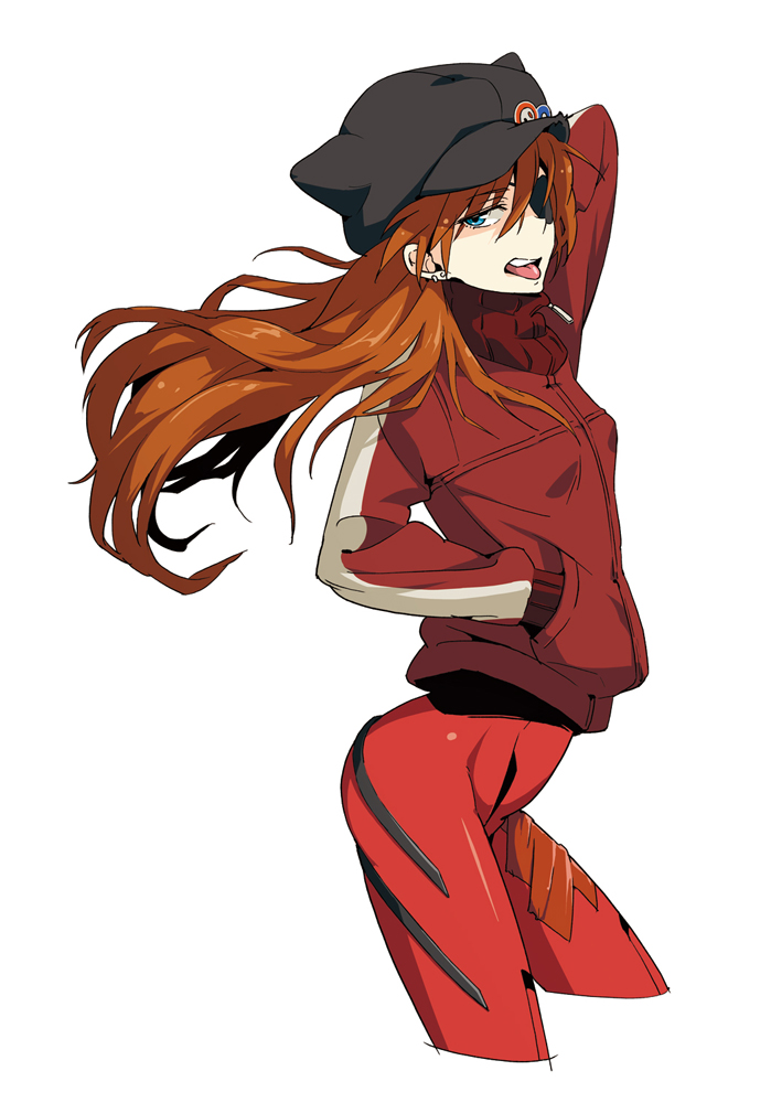 1girl, 9aki, animal_hat, blue_eyes, brown_hair, cat_hat, cropped_legs, evangelion:_3.0_you_can_(not)_redo