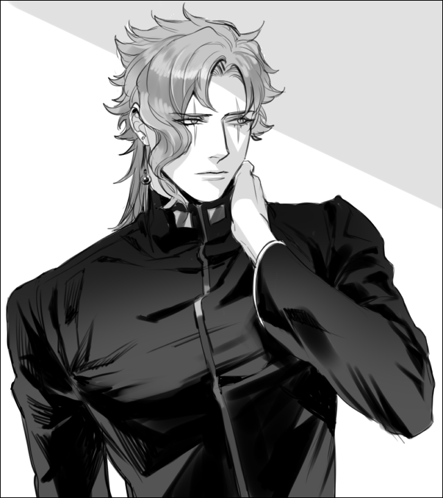 1boy, earrings, gakuran, greyscale, jewelry, jojo_no_kimyou_na_bouken, kakyouin_noriaki, monochrome