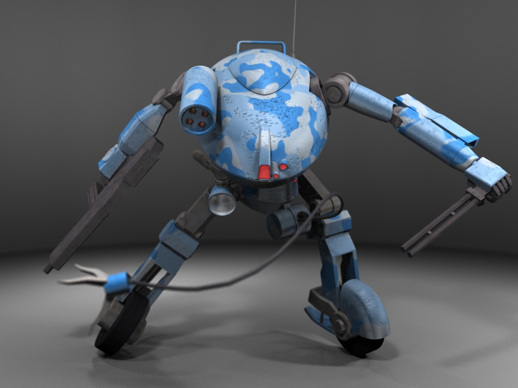 3d, antennae, baton, cable, camouflage, garbage_doll_(mecha), gotoms, gun
