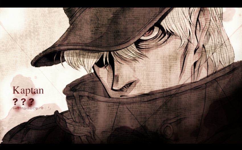 1boy, blonde_hair, captain_(hellsing), hat, hellsing, imasan, red_eyes, solo, the_captain, white_hair