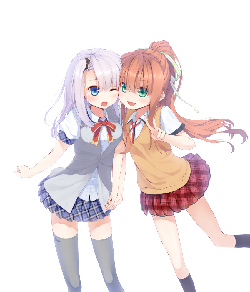 :d, ;d, absurdres, aete_mushisuru_kimi_to_no_mirai, bangs, black_legwear, blue_eyes, brown_hair