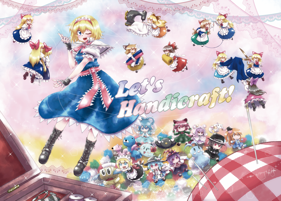 1girl, ^_^, alice_margatroid, altaria, alternate_hair_length, alternate_hairstyle, animal_ears, blonde_hair
