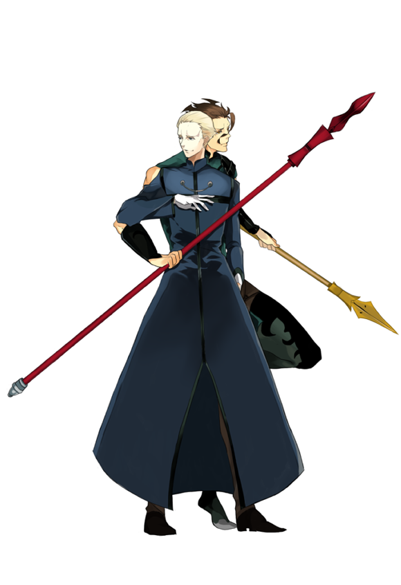 2boys, black_hair, blonde_hair, fate/zero, fate_(series), gae_buidhe, gae_dearg, gloves