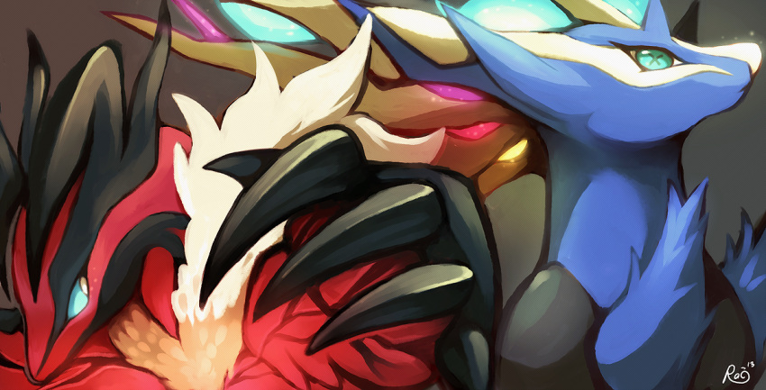 antlers, blue_eyes, claws, glowing, horns, monster, no_humans, pokemon