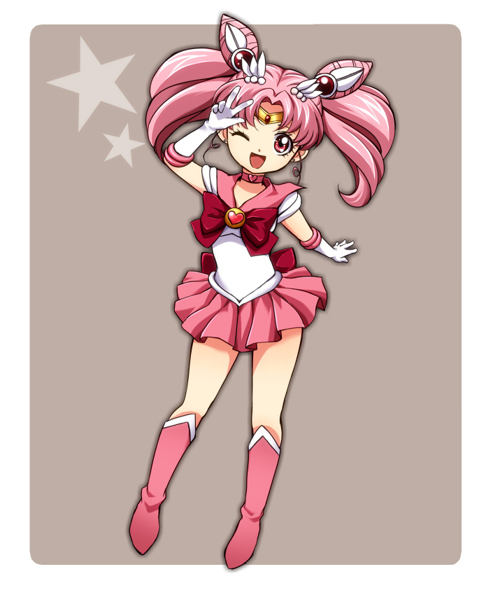 1girl, arm_up, bishoujo_senshi_sailor_moon, boots, bow, brooch, chibi_usa, choker