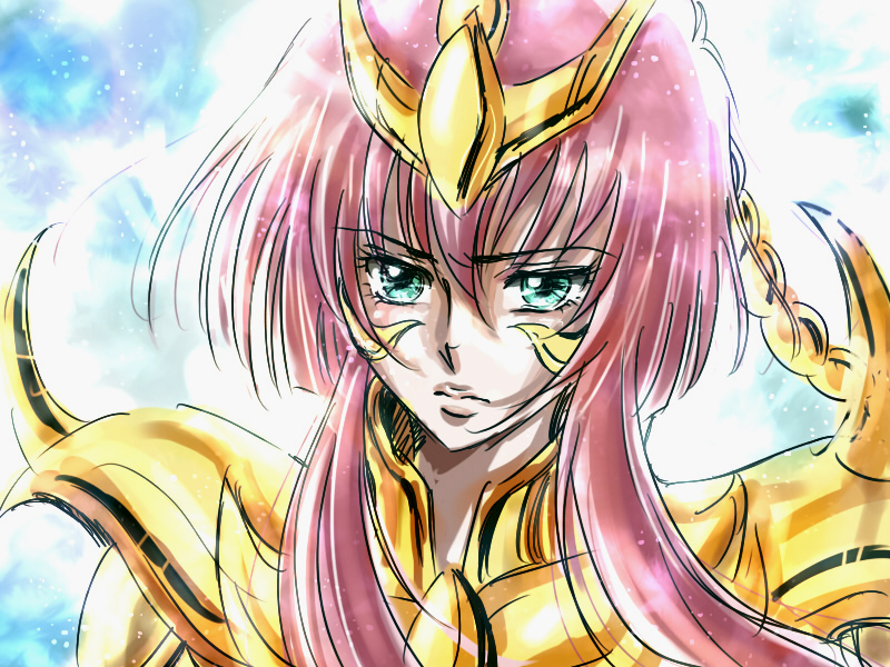 gold_cloth, green_eyes, purple_hair, rffcq251, saint_seiya, saint_seiya_omega, scorpio_sonia, solo